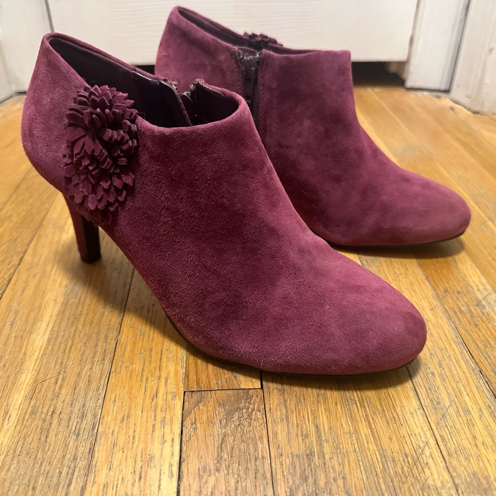 Alex Marie Cranberry Suede Ankle Booties